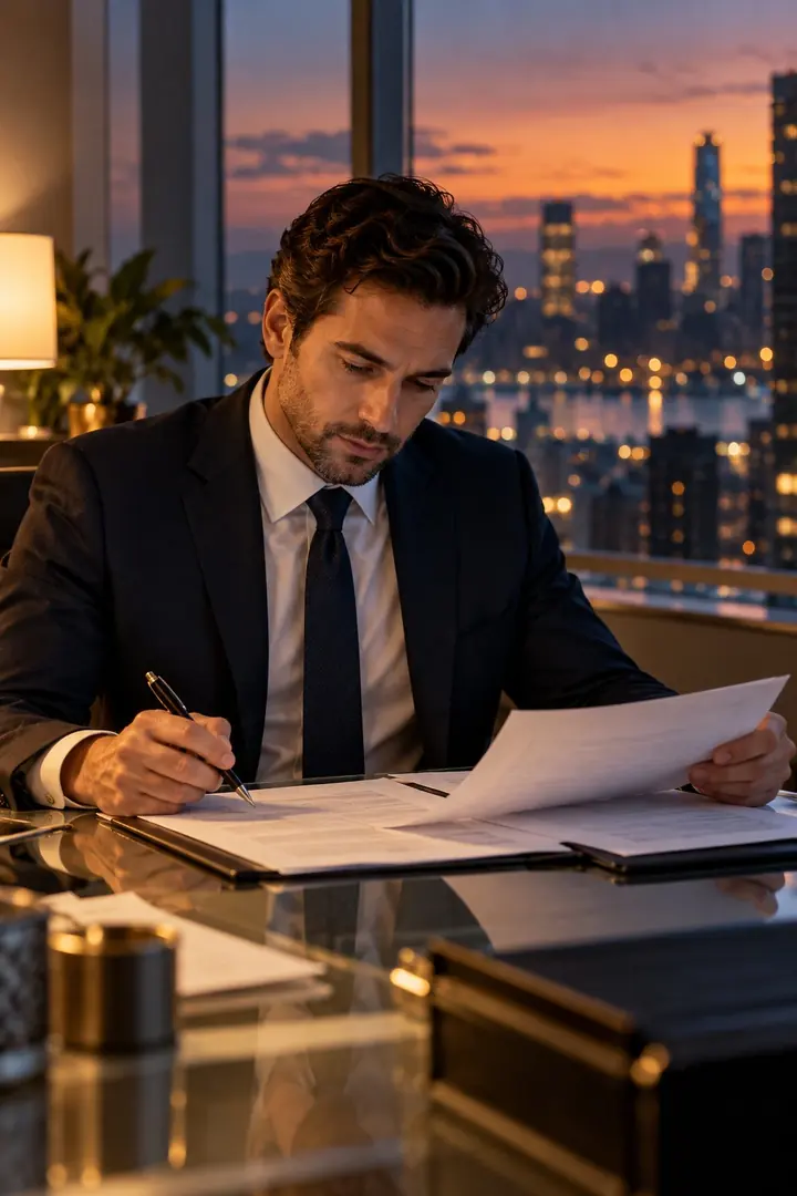 An insurance professional reviewing a client file